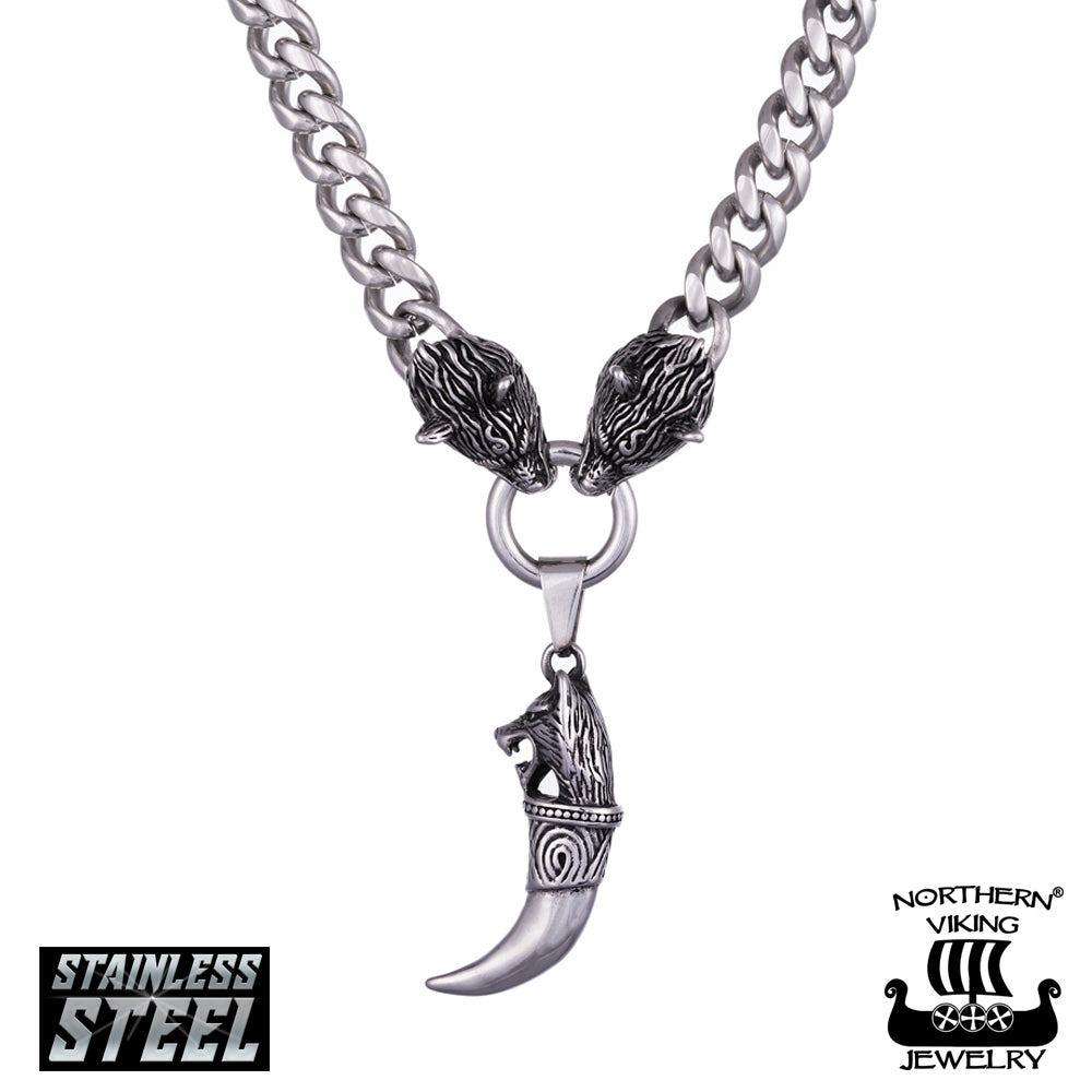 Northern Viking Jewelry® Curb Chain 10 mm Necklace + Fenrir Wolf Head