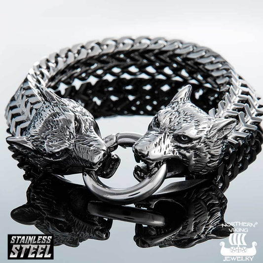 Northern Viking Jewelry®-Bracelet "Steel Wolf Head"