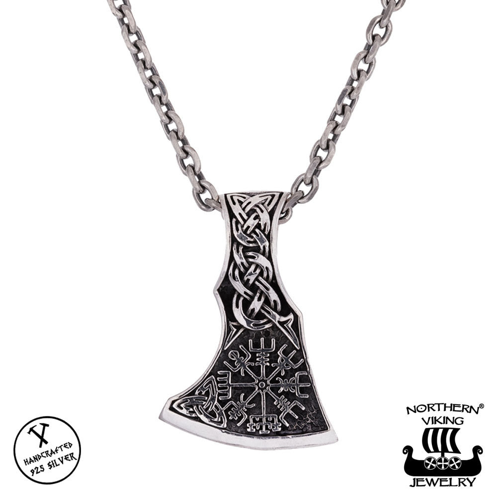 Northern Viking Jewelry® 925-Silver Vegvisir Axehead Pendant